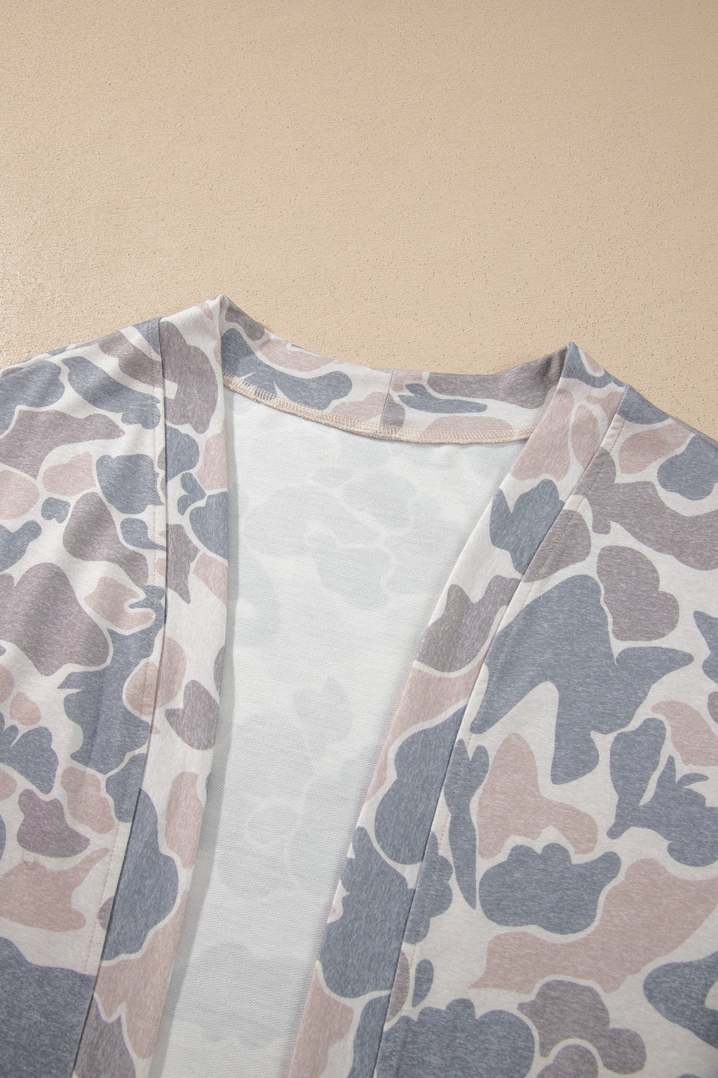 Multicolour Camouflage Print Long Sleeve Open Front Tunic Cardigan