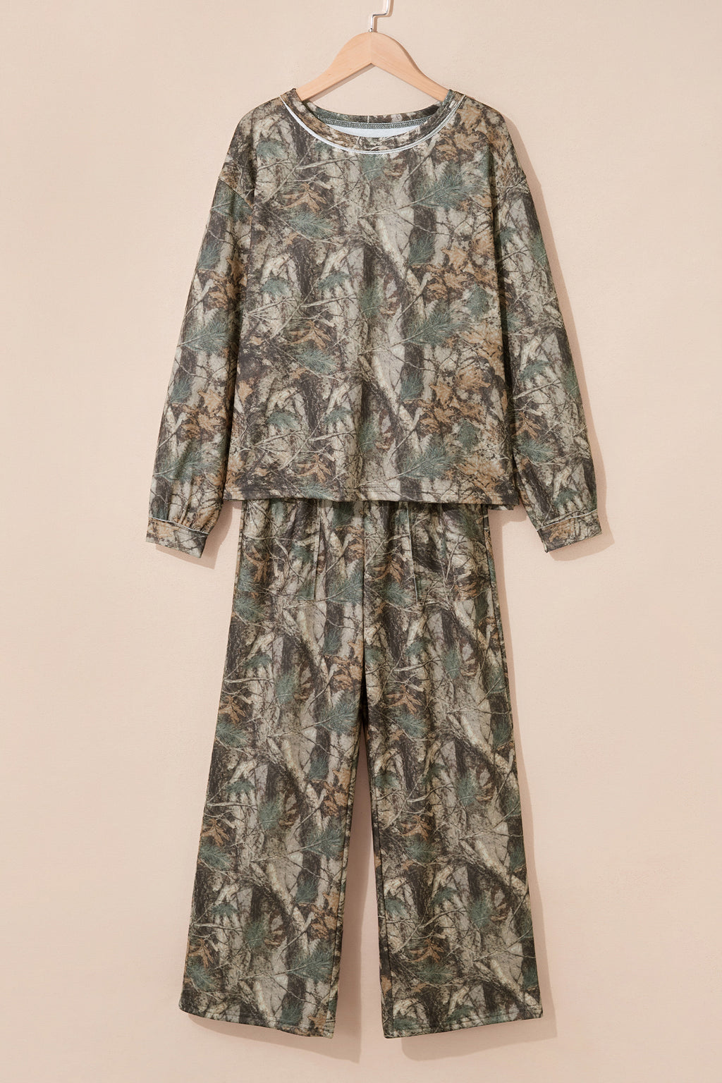 Green Abstract Print Long Sleeve Pant Set