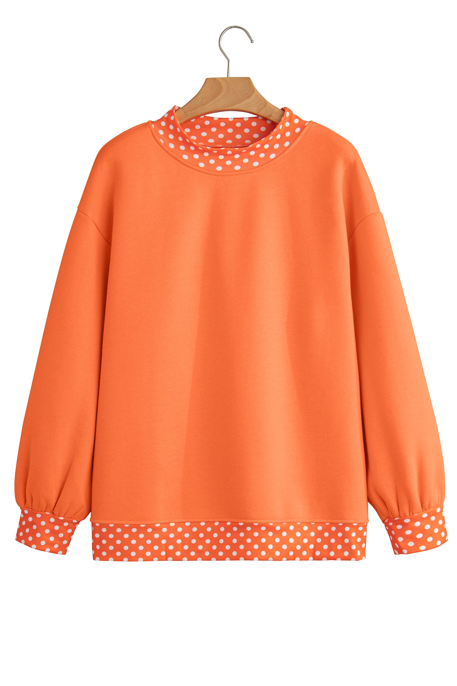 Fiery Red Colorblock Polka Dot Contrast Trim Oversized Sweatshirt