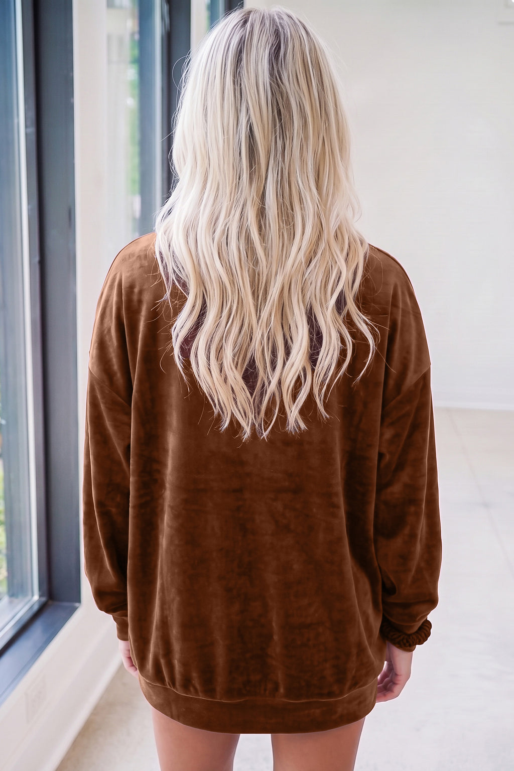 Burgundy Christmas Velvet Graphic Print Long Sleeve Sweatshirt