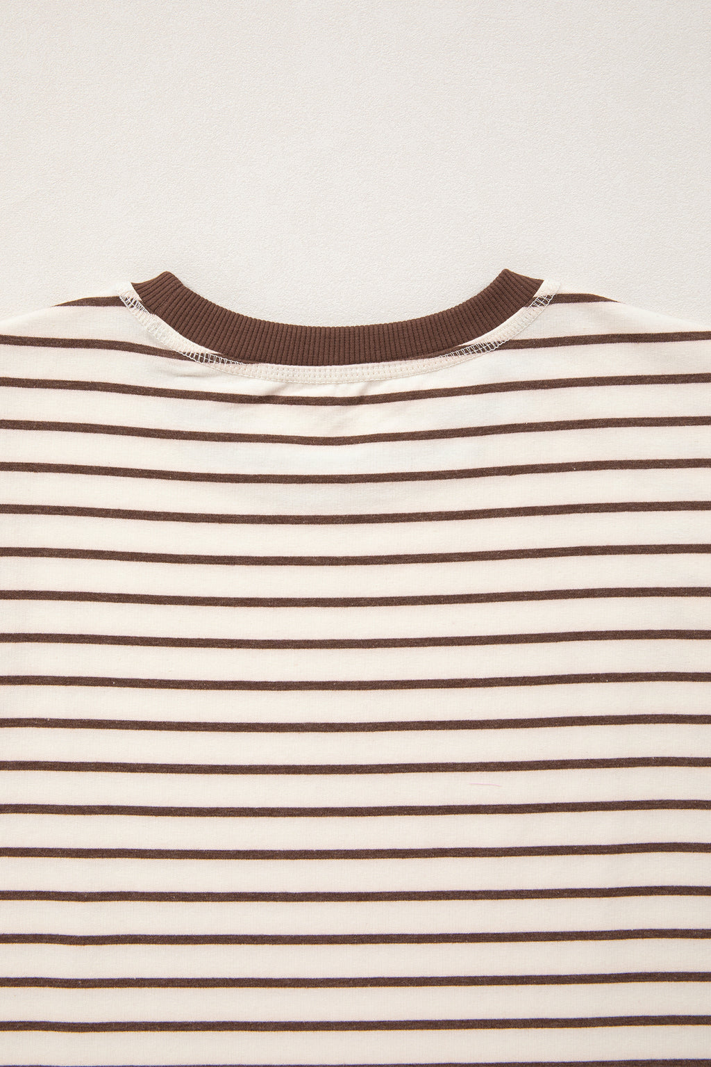 Brown Stripe Ribbed Round Neck Trim Loose Tank Top