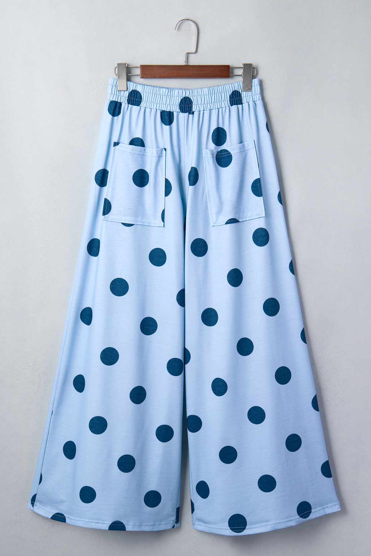 Sky Blue Polka Dot Wide Leg Elastic Waist Casual Pants