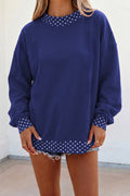 Dark Blue Colorblock Polka Dot Contrast Trim Oversized Sweatshirt