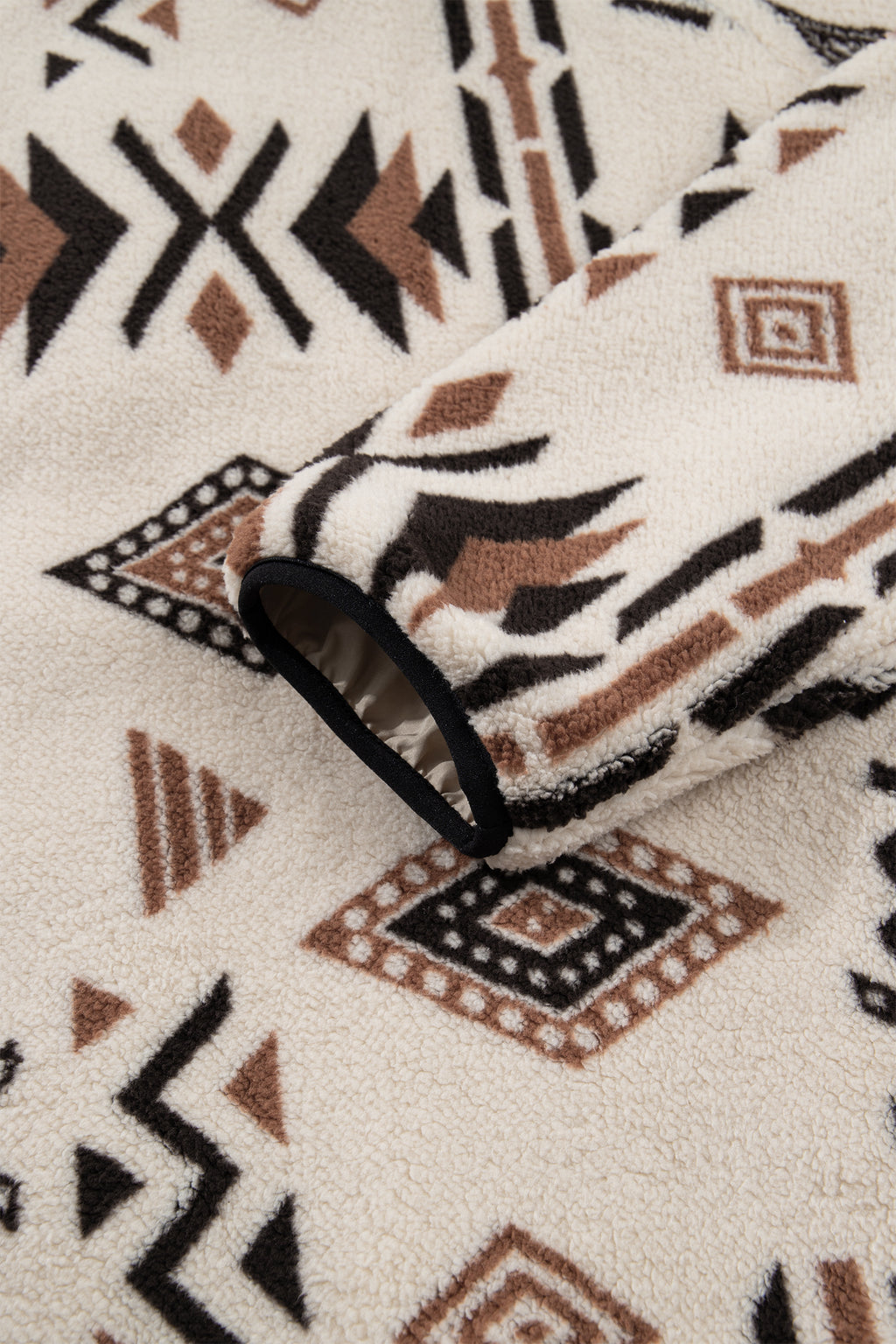 Beige Geometric Print Long Sleeve Shirt Collar Zip-up Placket Binding Tape Jacket