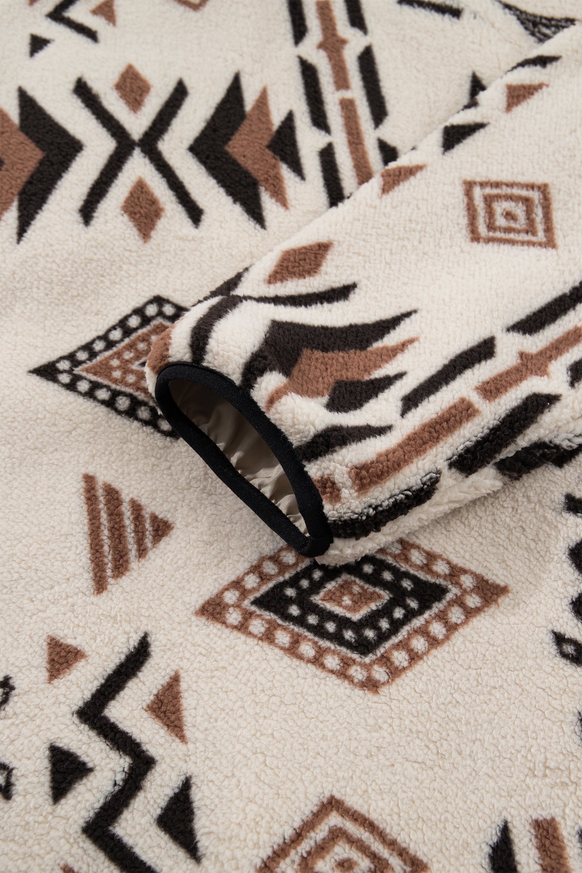 Beige Geometric Print Long Sleeve Shirt Collar Zip-up Placket Binding Tape Jacket