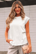 White Lace Patchwork Cap Sleeve Round Neck T Shirt