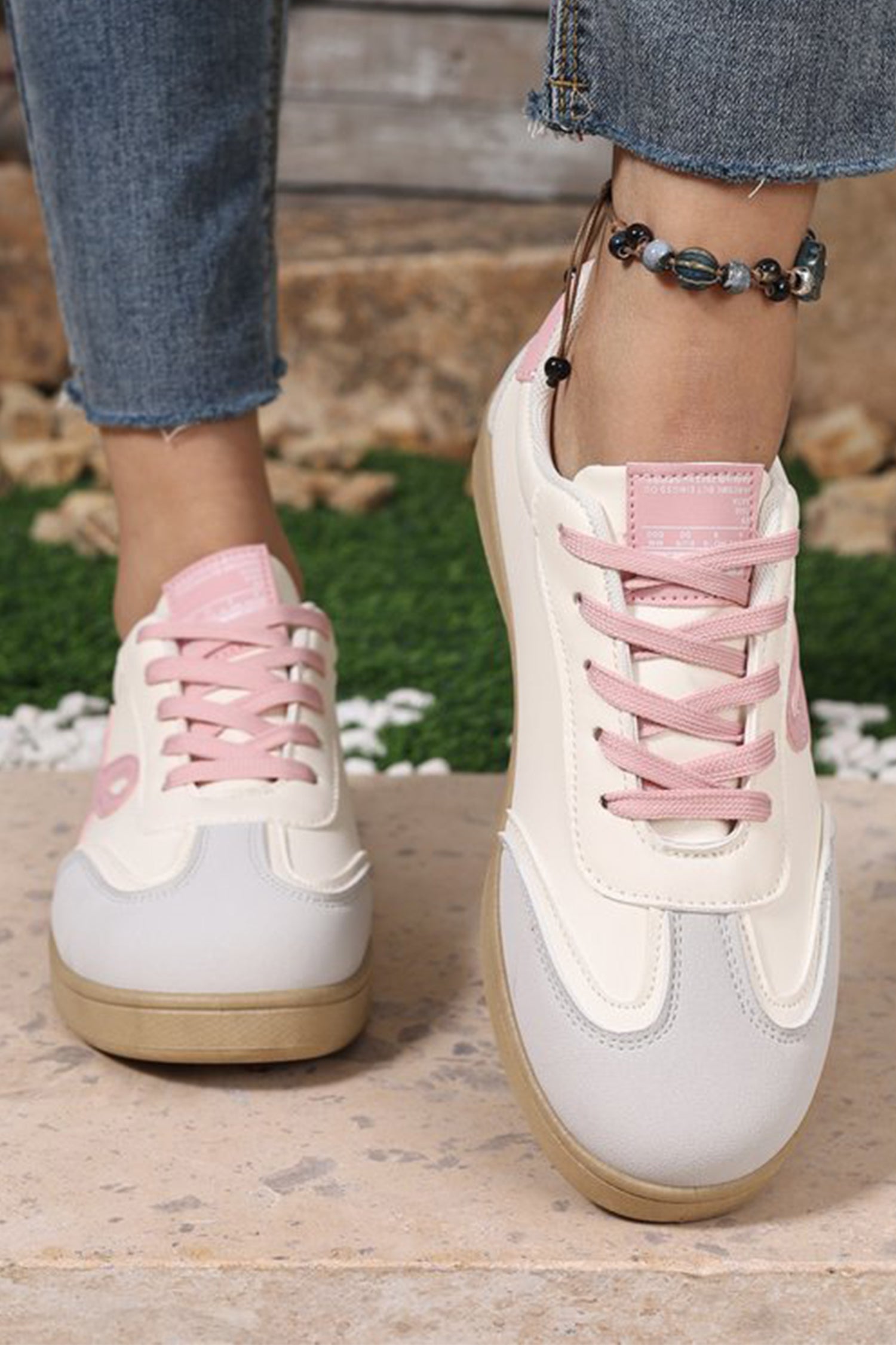 Fiery Red Cute Bow Patch Color Block PU Leather Sneakers