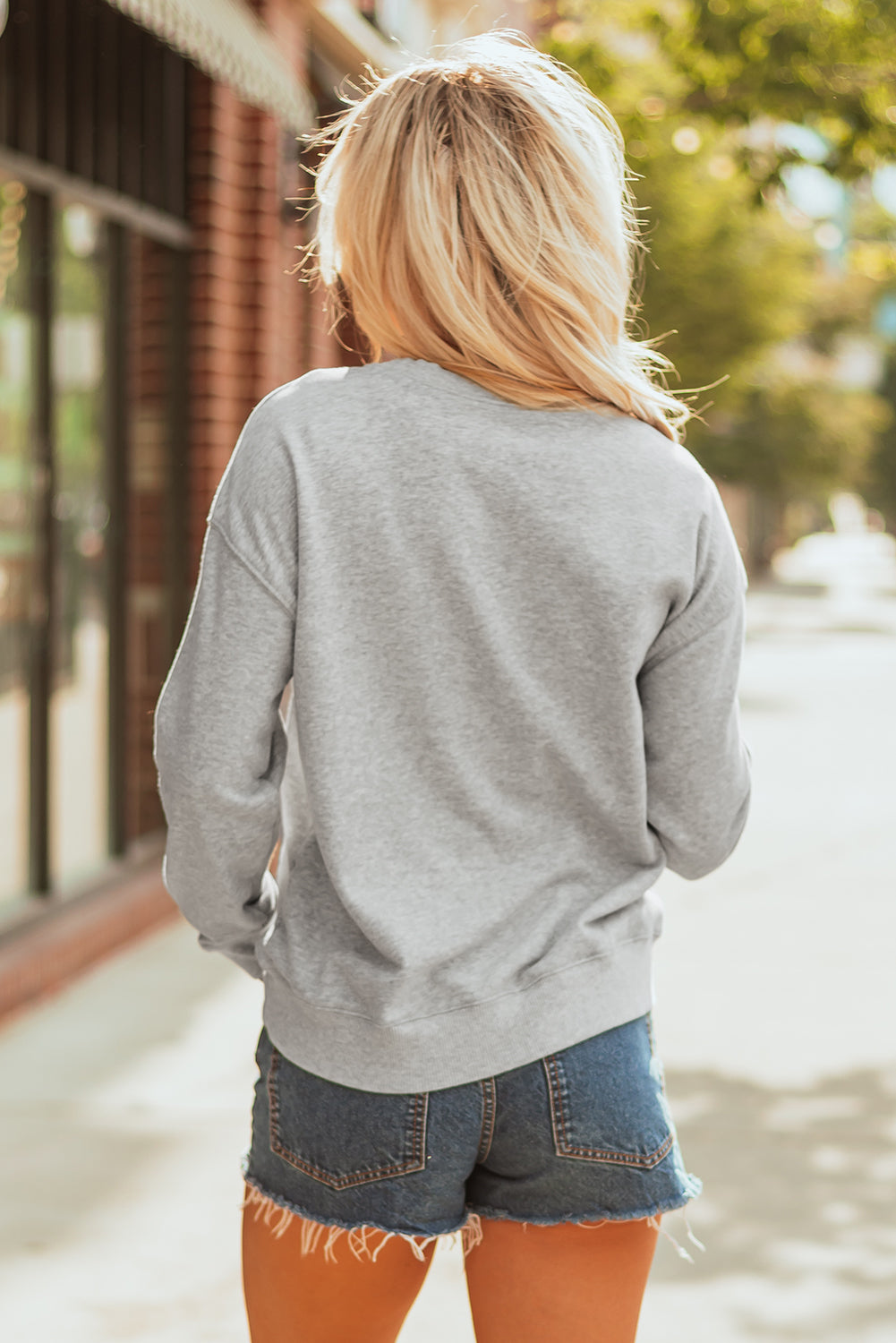 Gray Sequin Baseball Game Day Graphic Casual Sweatshirt