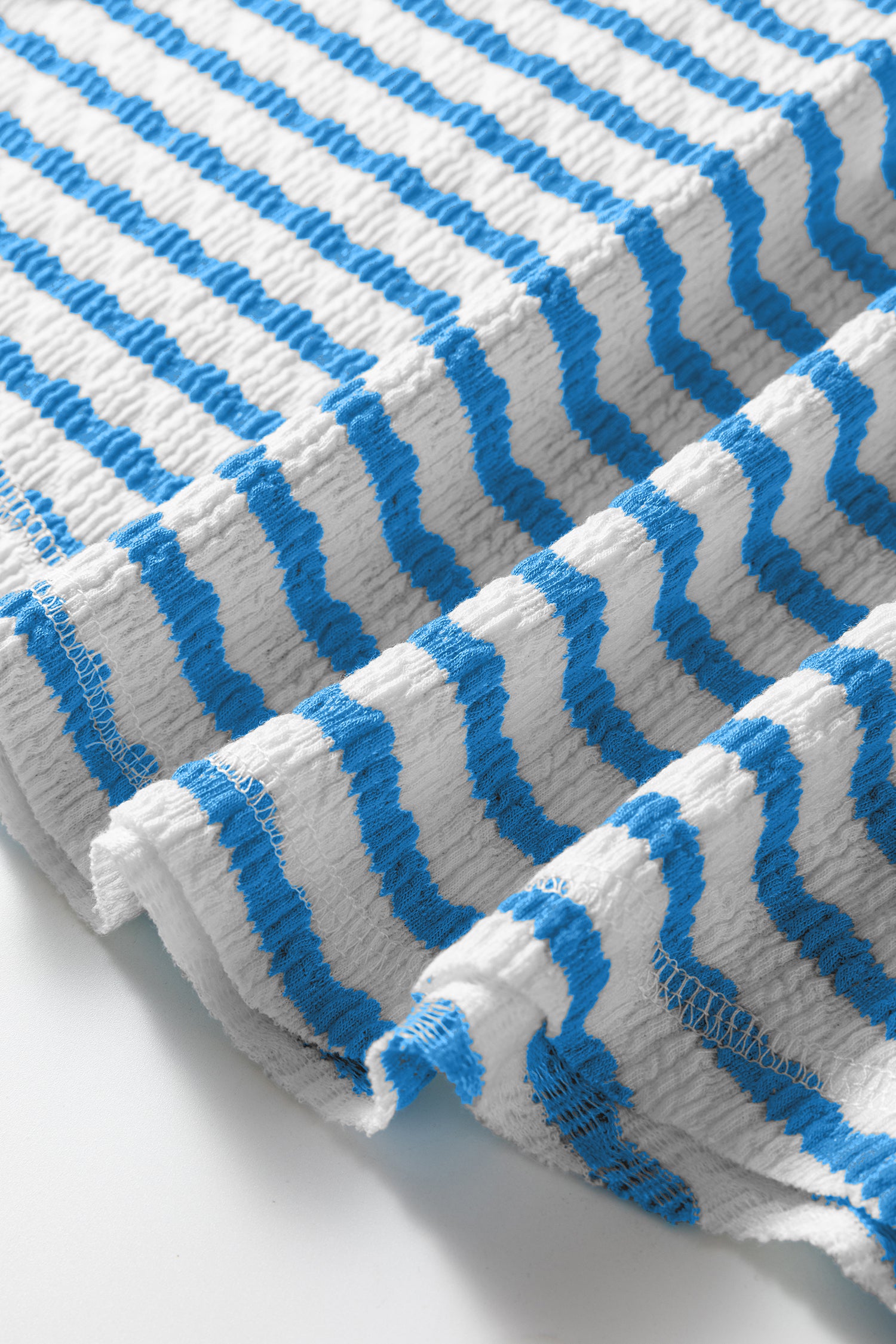 Blue Stripe Textured Short Sleeve Patchwork T Shirt