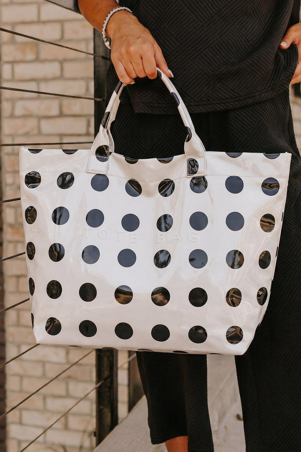 Color black Polka Dot Durable Waterproof PVC Tote Bag