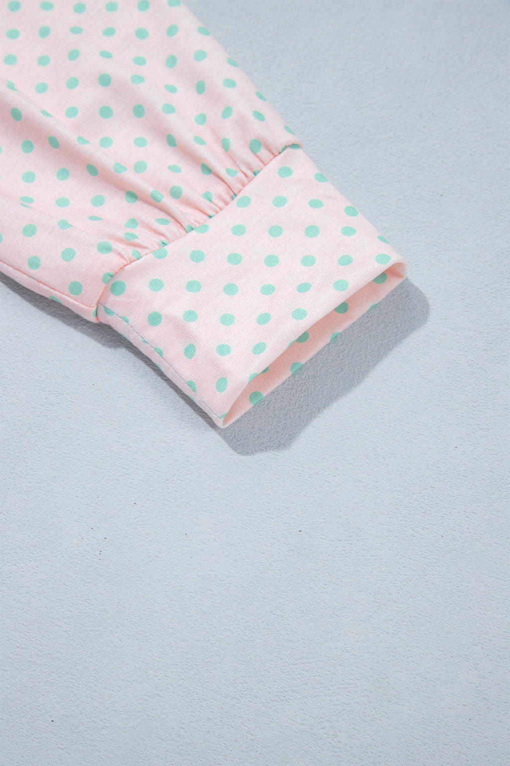 Pink Striped Polka Dot Patchwork Polo Collar Long Sleeve Top