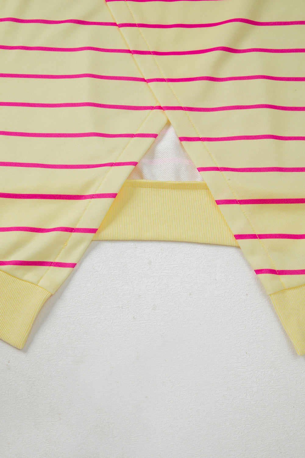 Yellow Stripe Stylish Overlap Detail Drop Shoulder Pullover Sweatshirt