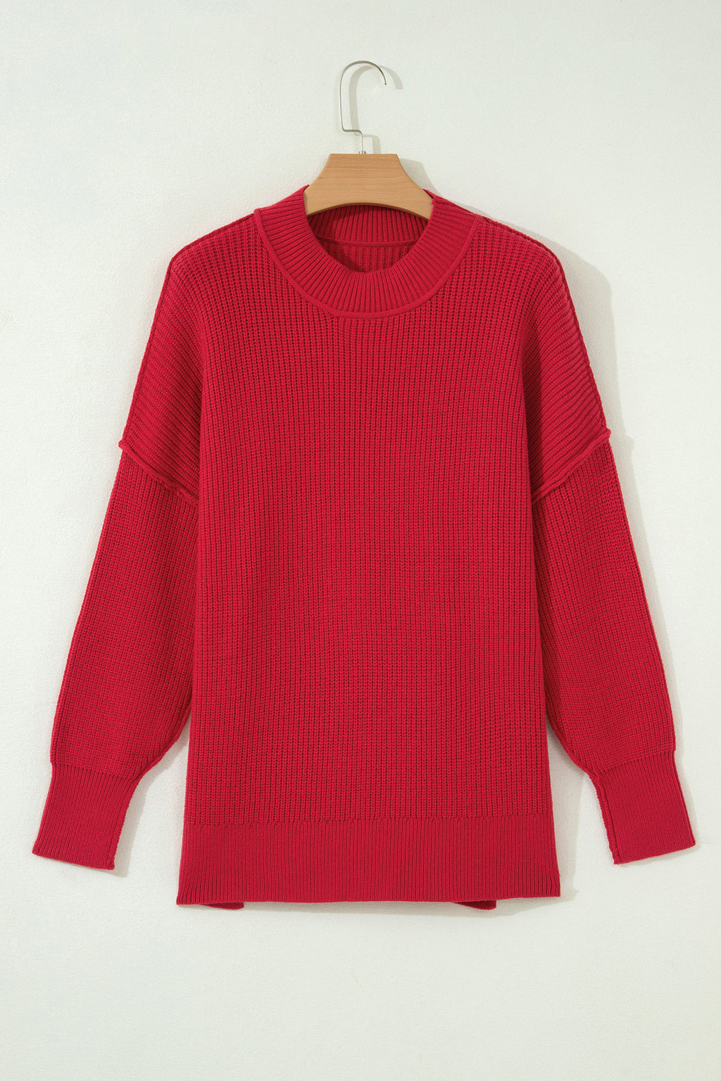 Chestnut Solid Color Mock Neck Oversized Tunic Sweater