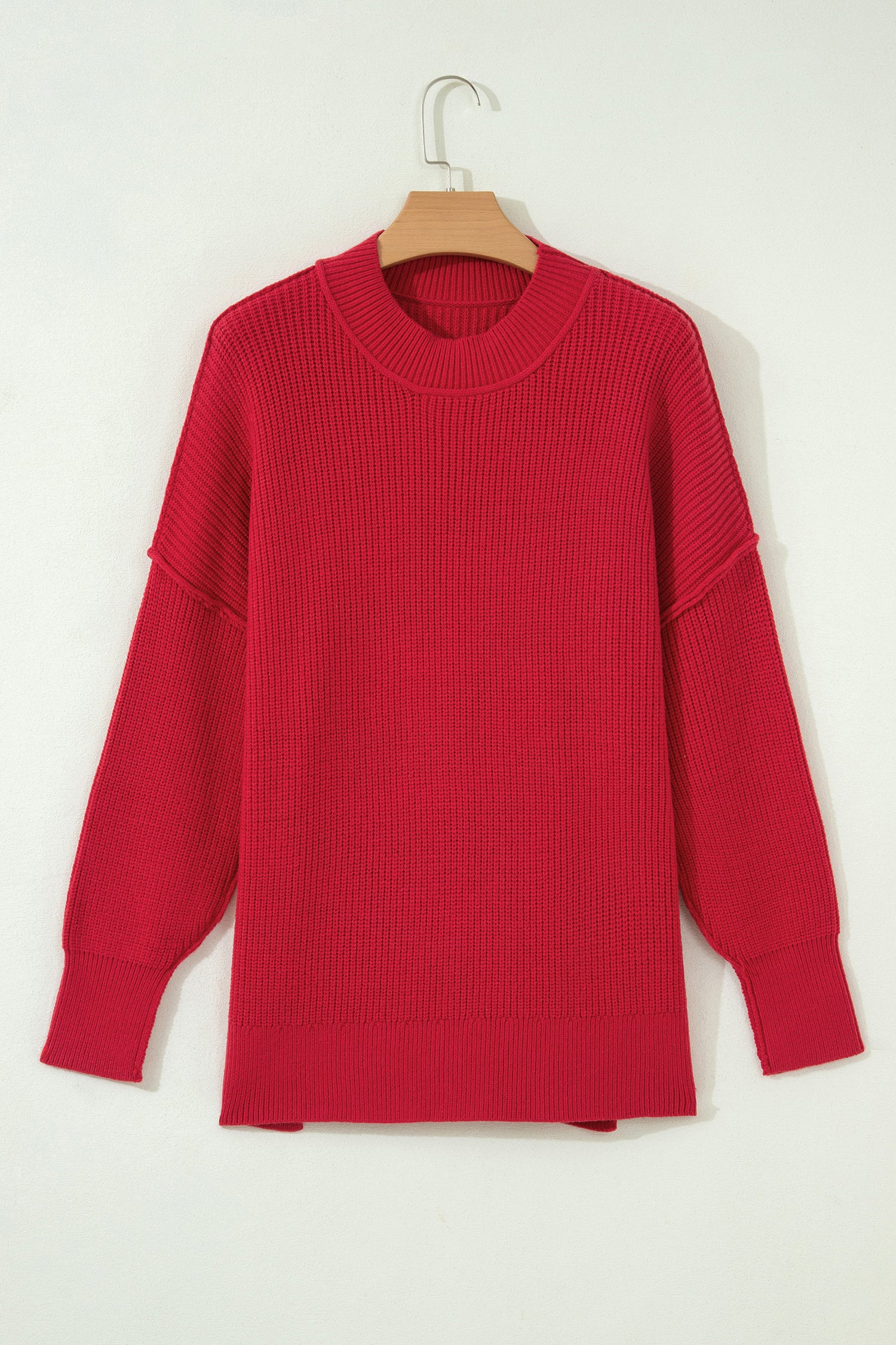 Chestnut Solid Color Mock Neck Oversized Tunic Sweater