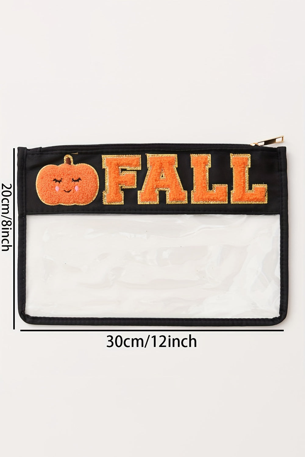 Orange FALL Pumpkin Chenille Detail Clear Zip Pouch