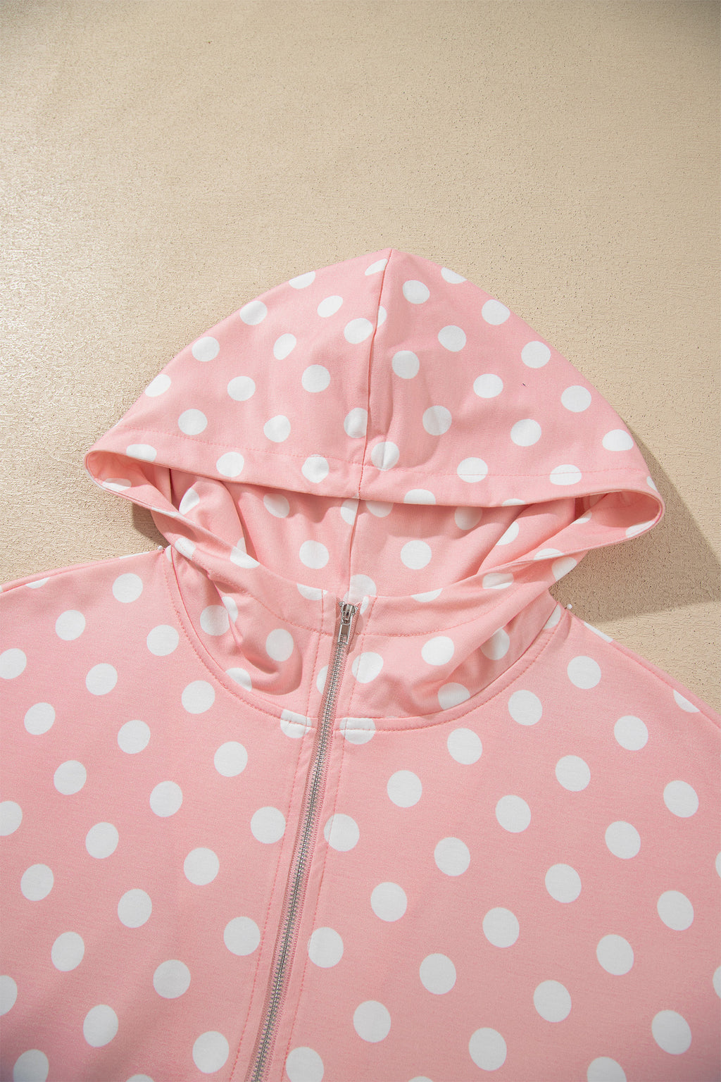 Khaki Polka Dot Hooded Long Sleeve Top Casual Mini Skort Set