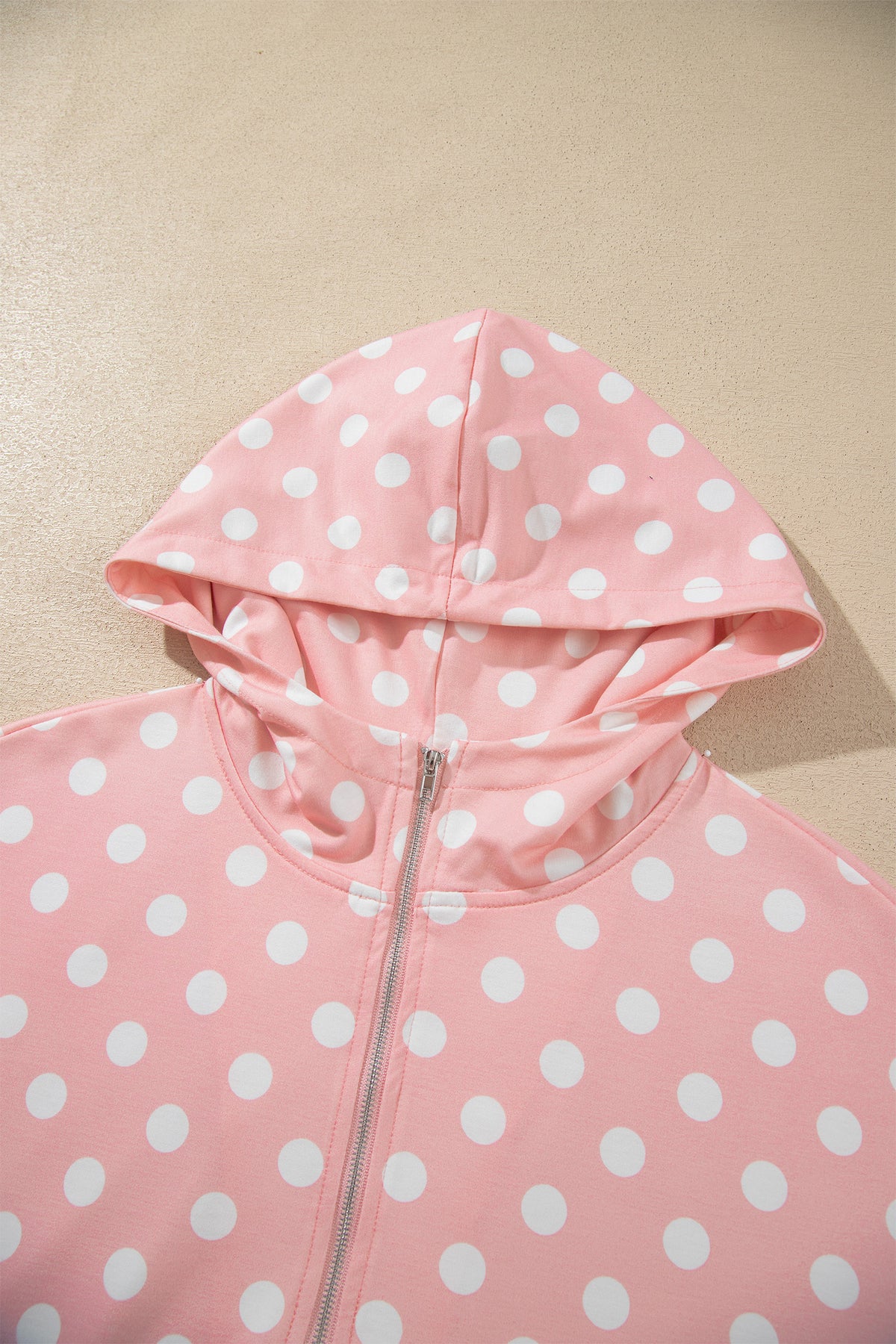 Khaki Polka Dot Hooded Long Sleeve Top Casual Mini Skort Set