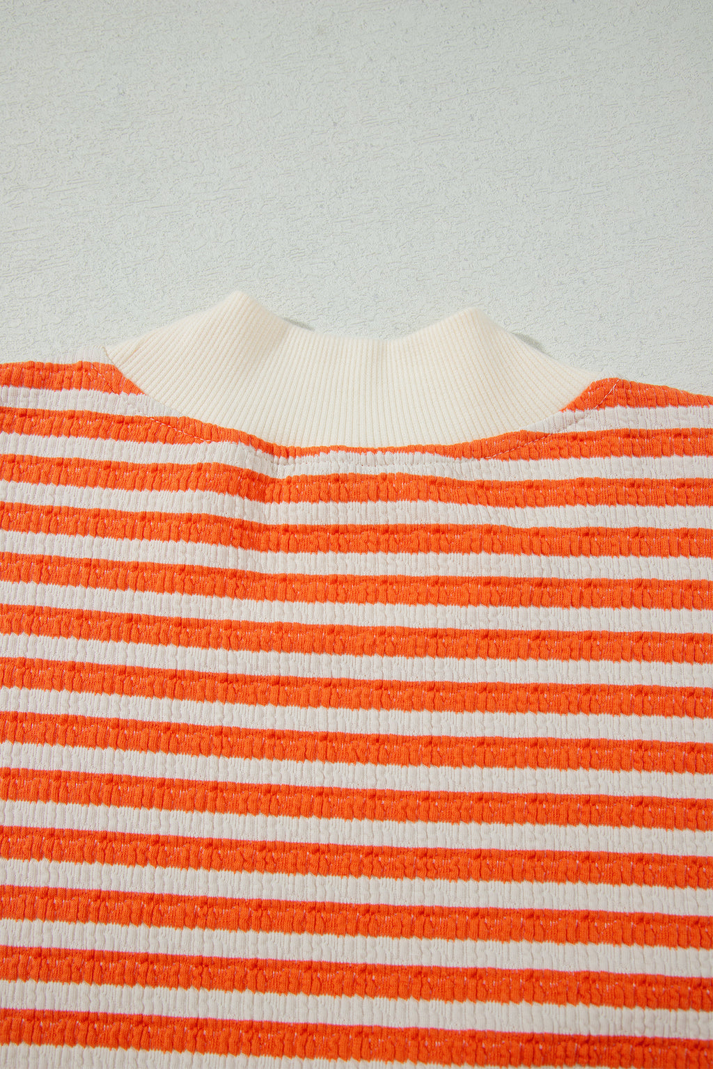 Orange Stripe Striped Textured Stand Neck Oversized Long Sleeve Top