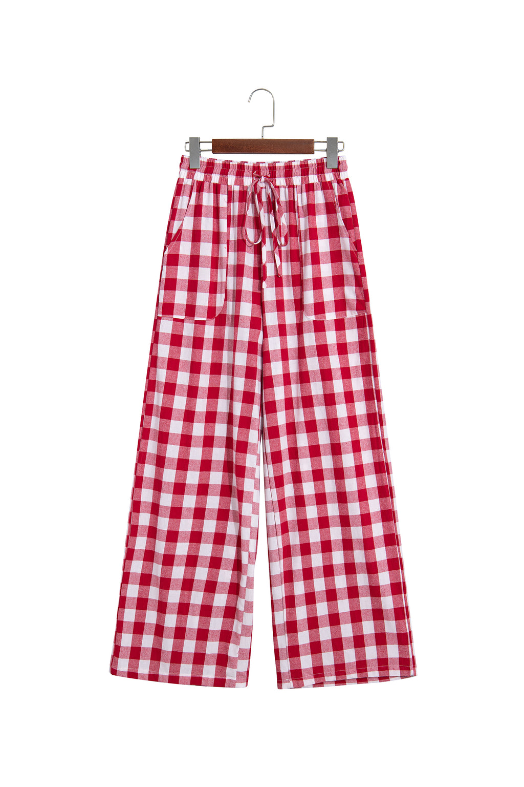 Red Gingham Plaid Tie Elastic Waist Shift Pants