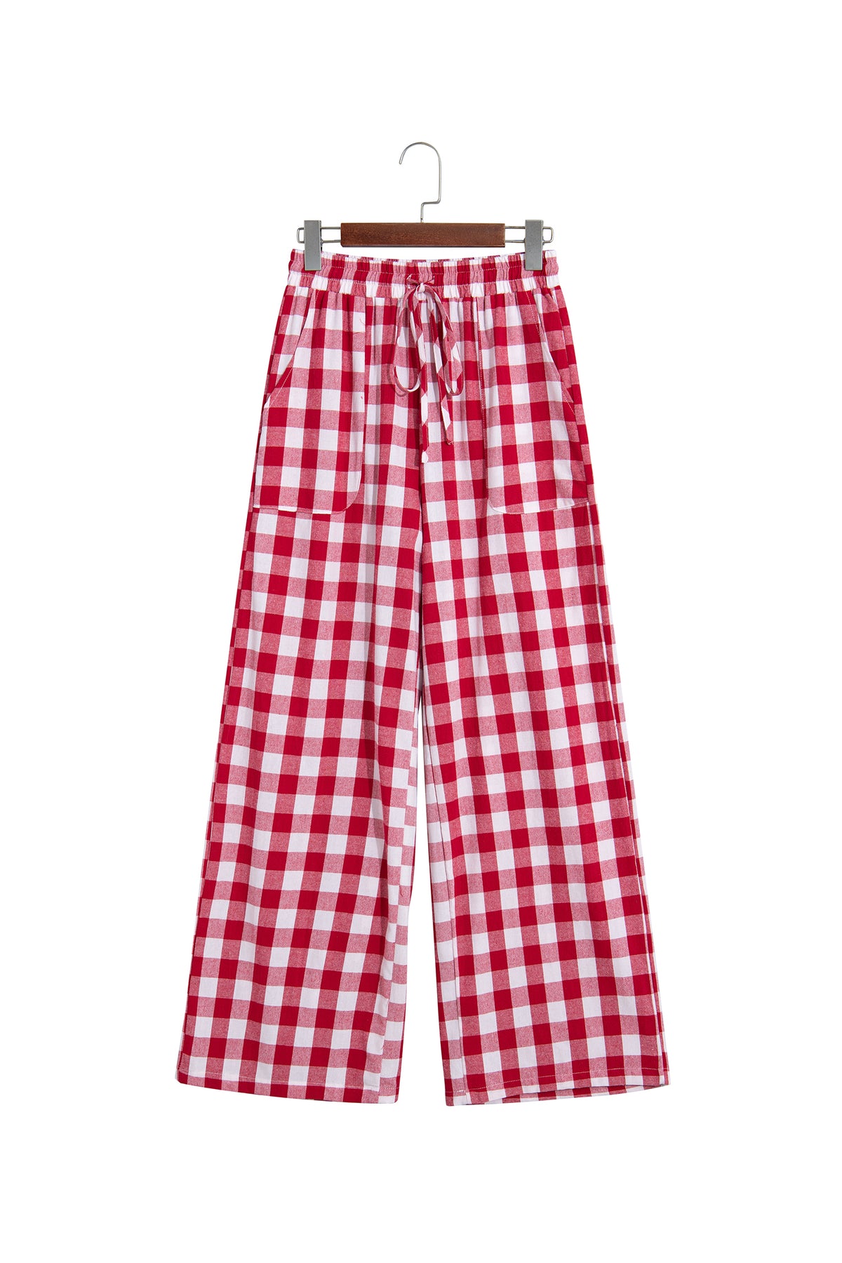 Red Gingham Plaid Tie Elastic Waist Shift Pants