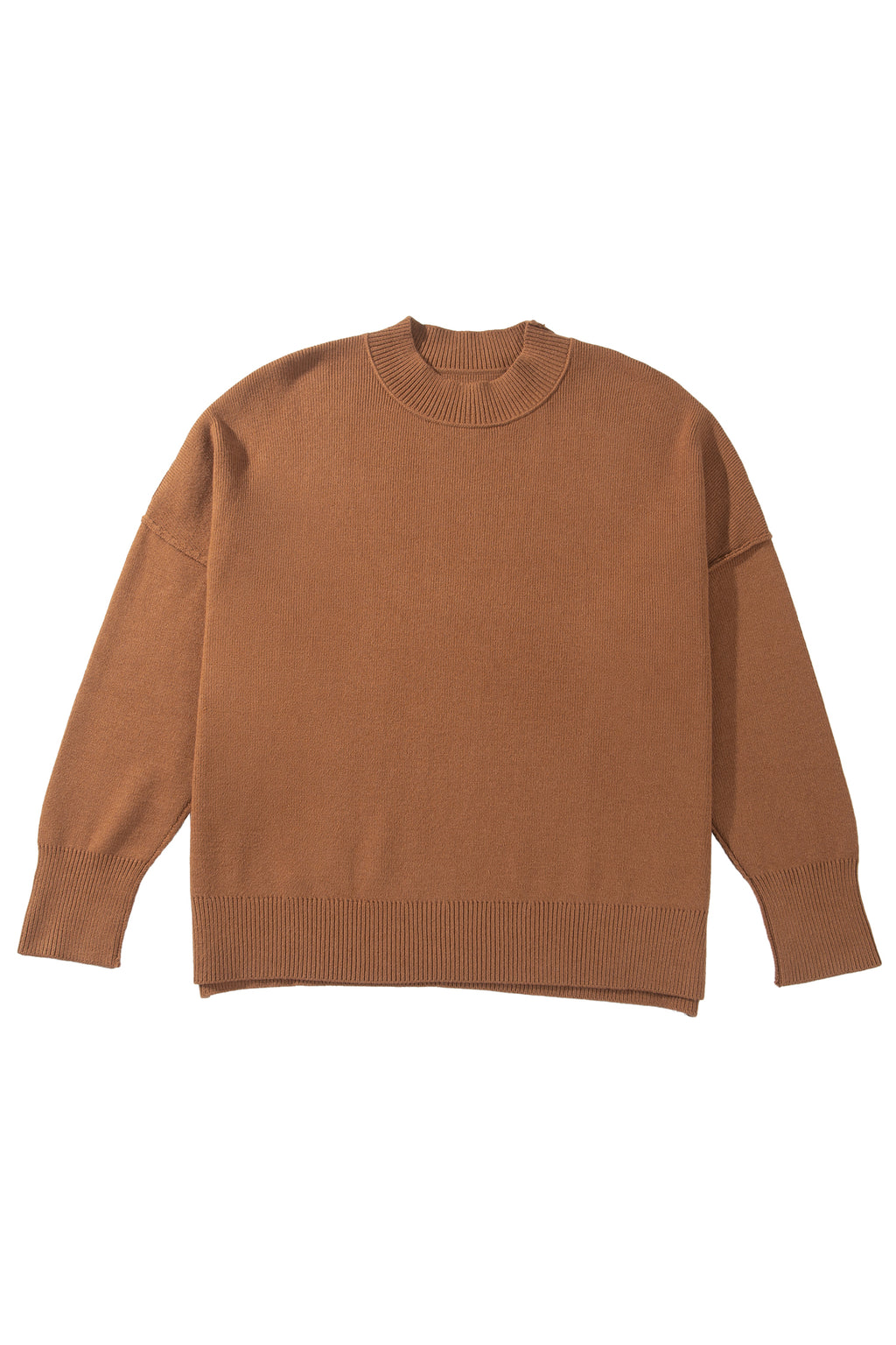 Chestnut Oversized Ribbed Knit Long Sleeve Tunic Plus Size Sweater