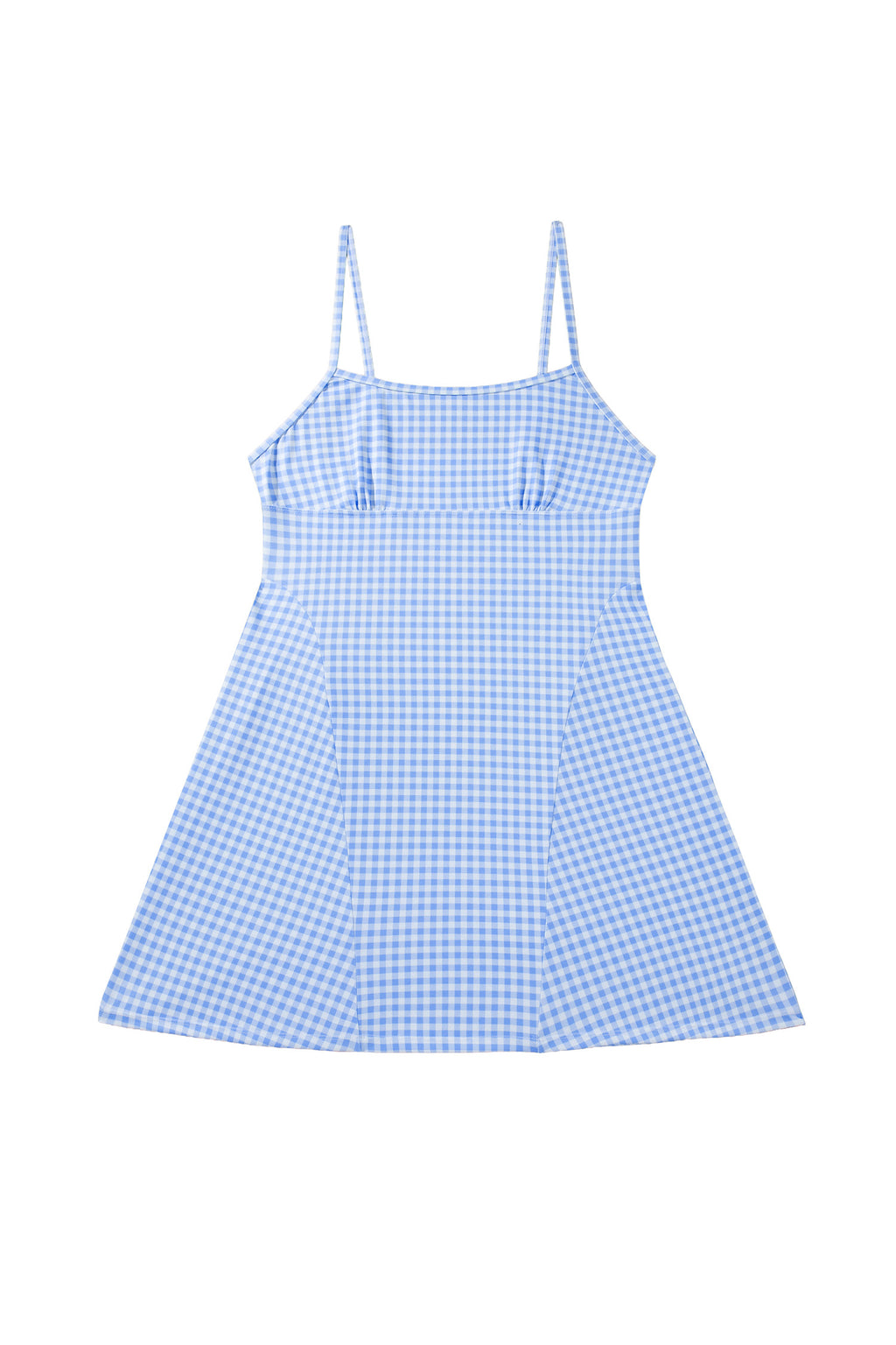 Sky Blue Gingham Plaid Double Layered Cami Mini Dress 3pcs Set