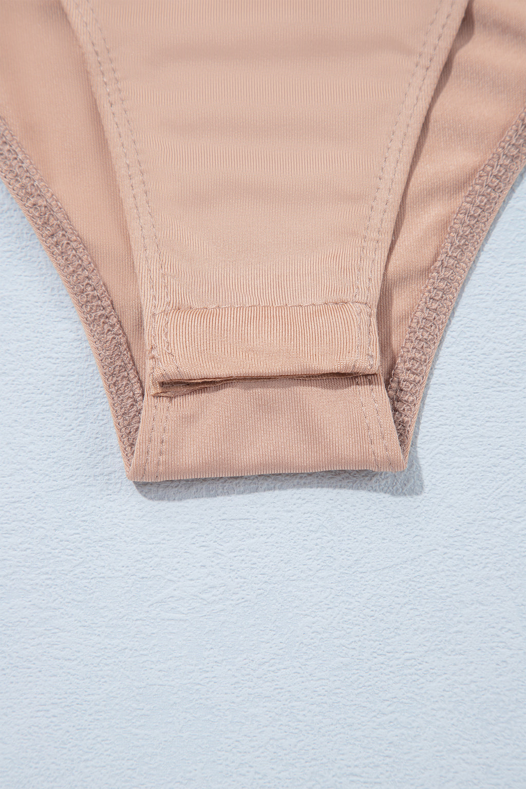 Light French Beige Solid Color Velvet Knot Square Neck Sheer Long Sleeve Bodysuit