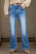 Myosotis Acid Washed Straight Leg Full Length Casual Jeans