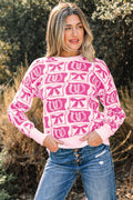 Pink Bows & Horseshoes Pattern Western Fashion Print Sweater