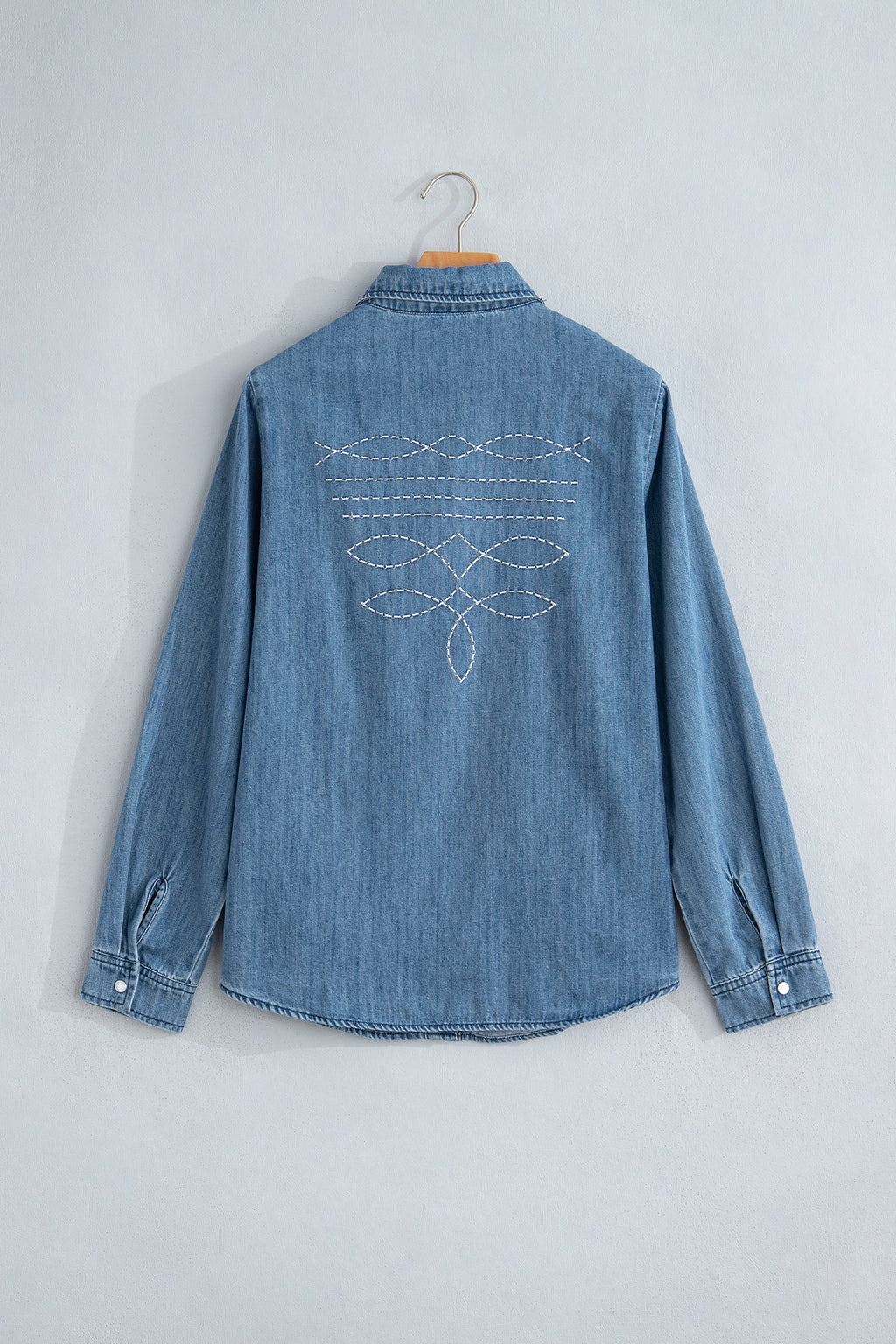 Myosotis Embroidered Western Detail Long Sleeve Collar Shirt