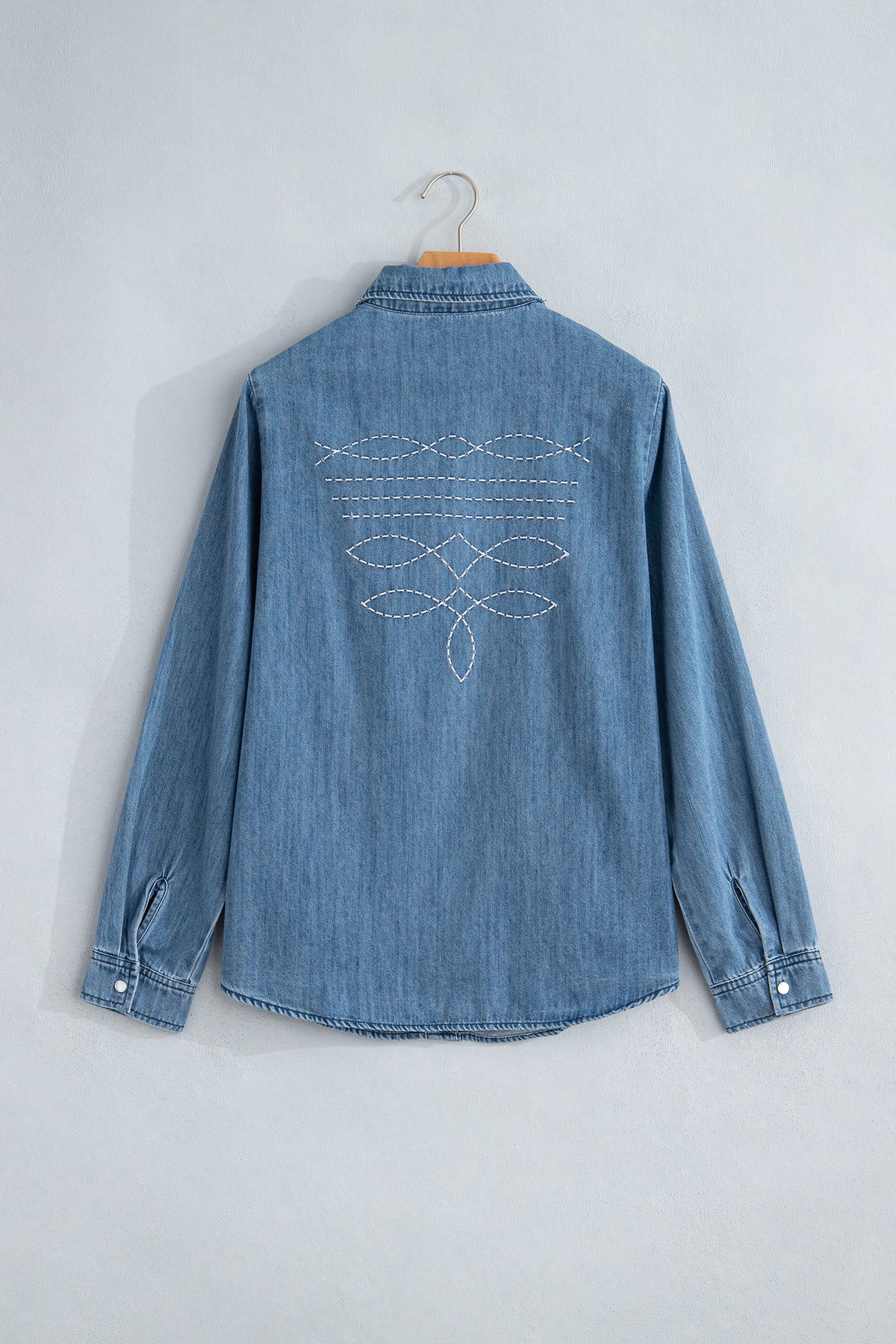 Myosotis Embroidered Western Detail Long Sleeve Collar Shirt