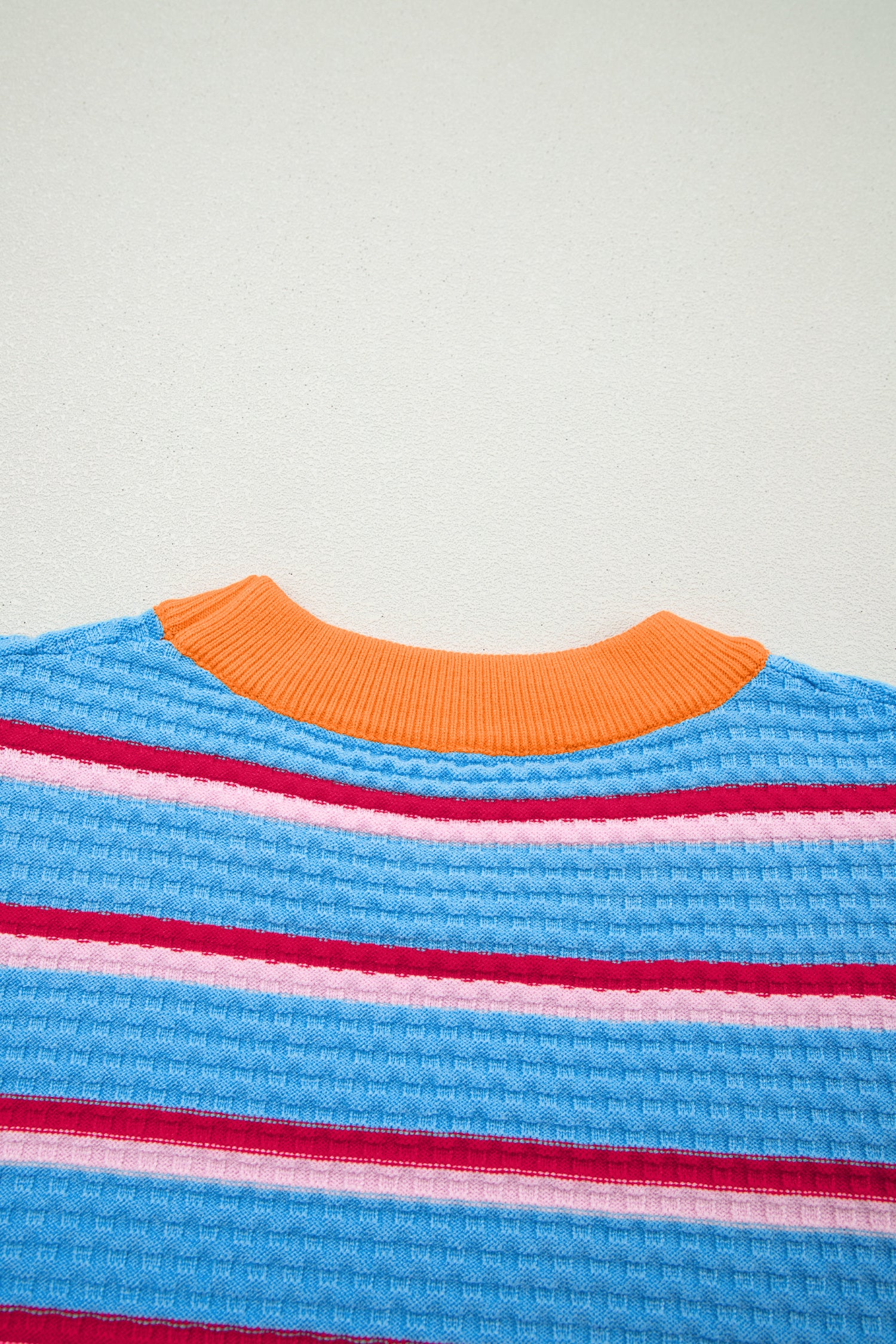 Sky Blue Stripe Colorblock Trim Half Sleeve Sweater Top