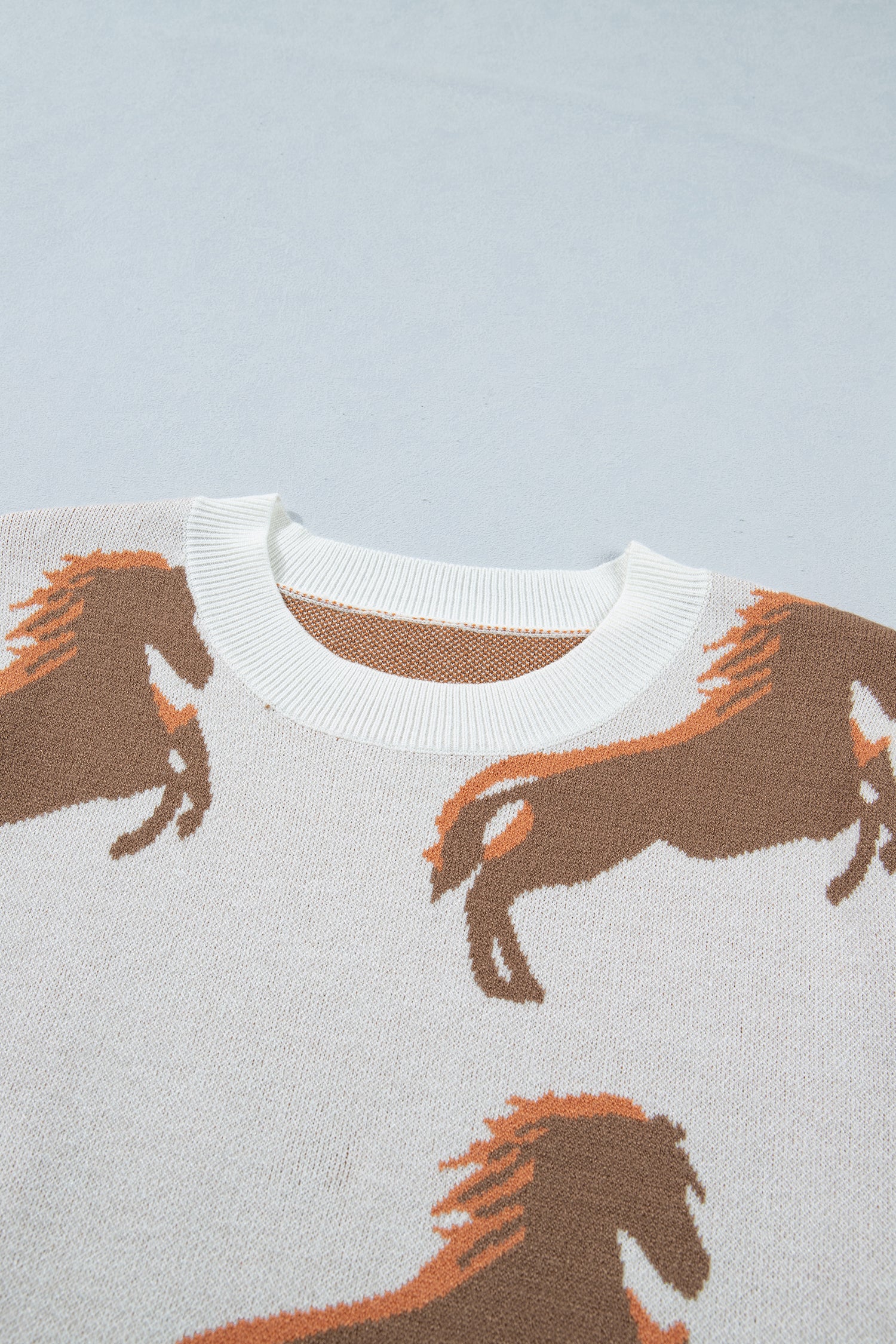 White Western Horse Printed Short Puff Sleeve Sweater