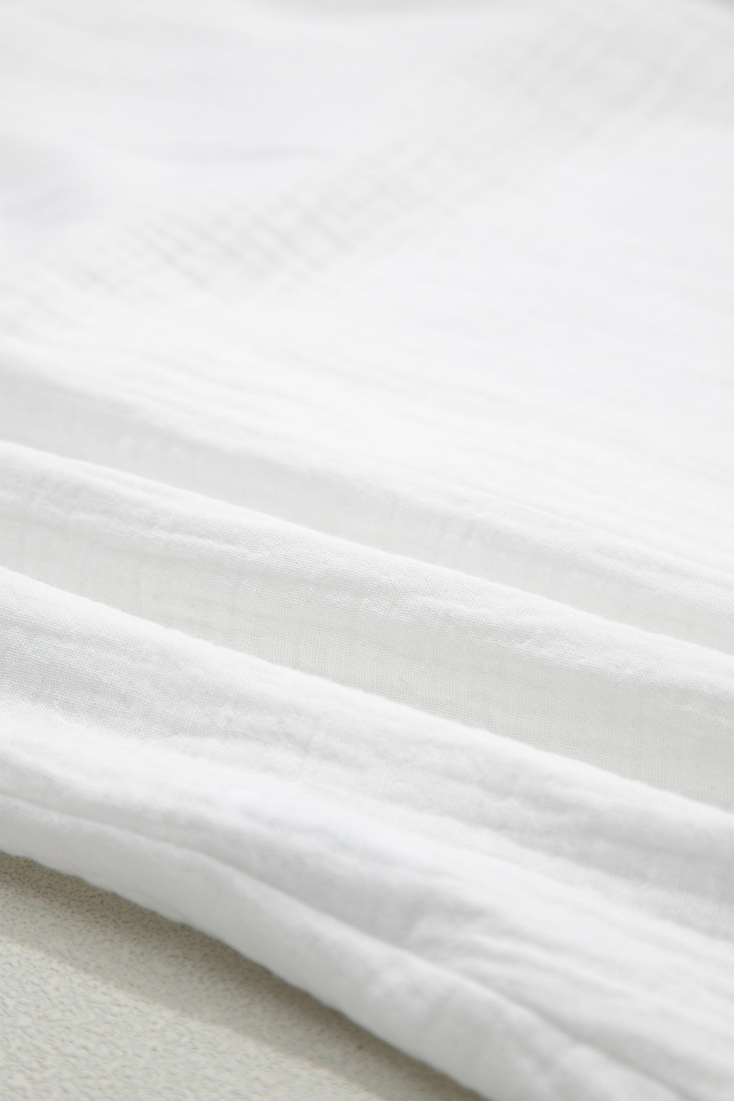 White Lace Trim Cuffed Short Sleeve Textured Shirt