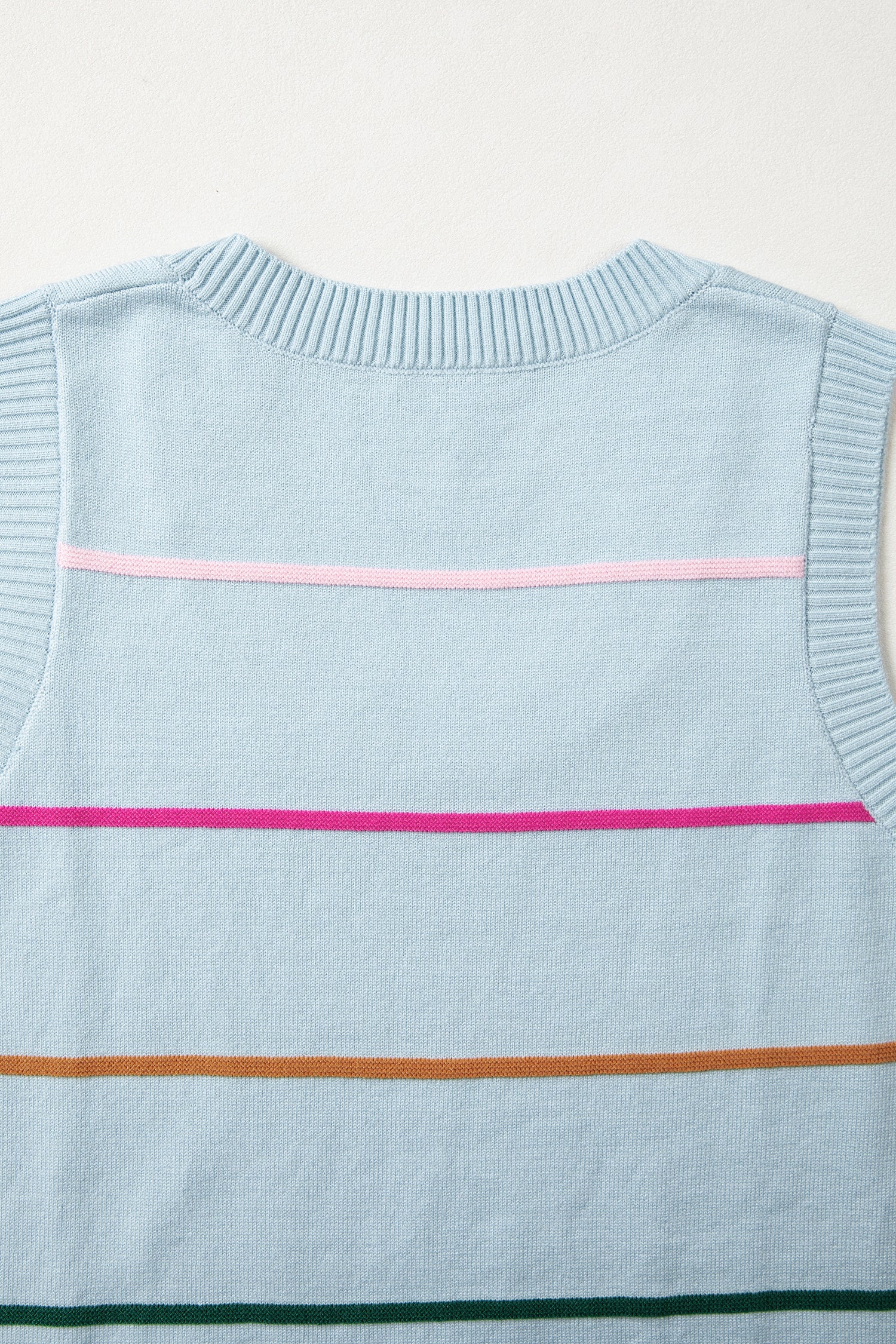 Sky Blue Stripe Round Neck Knitted Sweater Tank