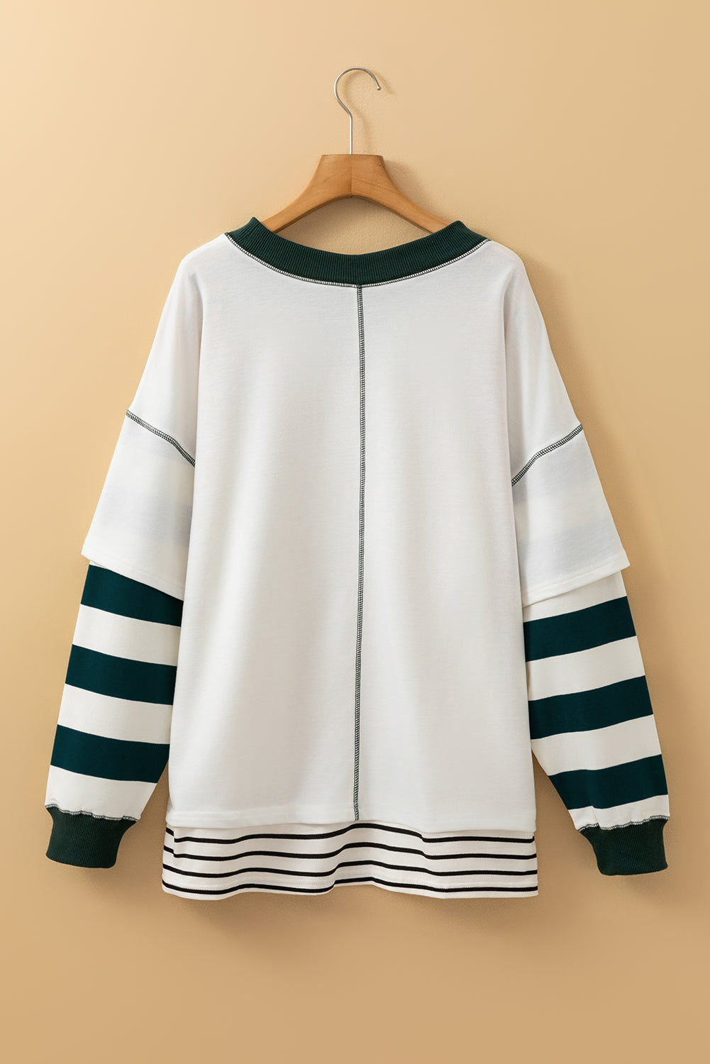 White Stripe Bowknot Patched Pattern Contrast Stitching Pullover Trendy Sweatshirt