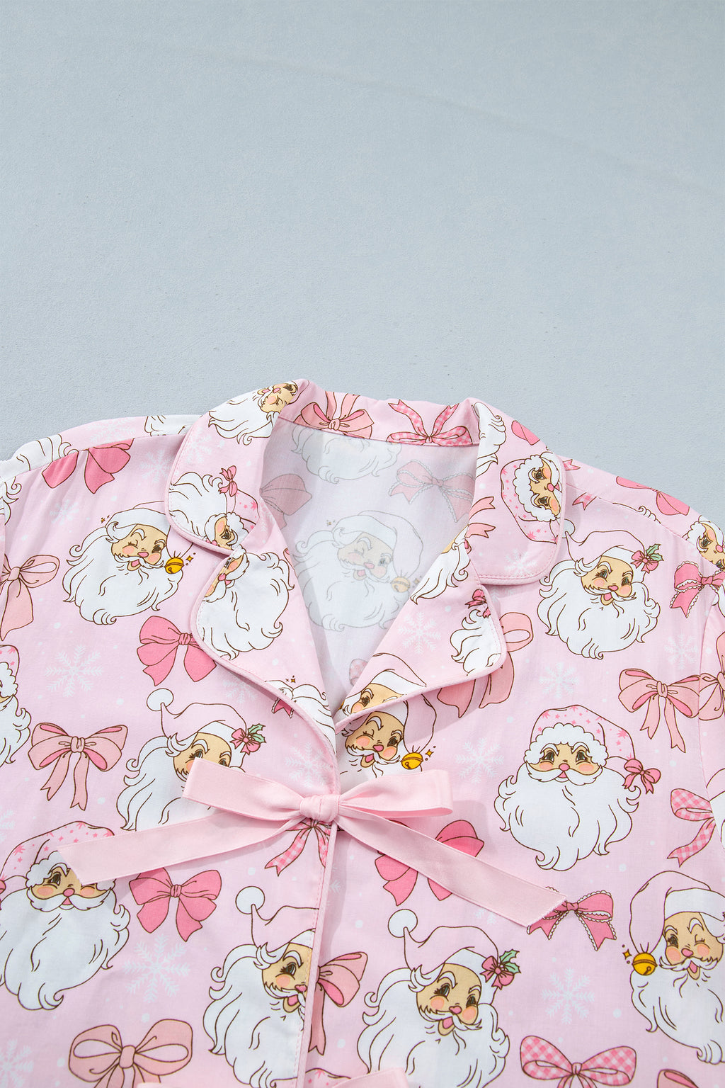 Pink Santa Print Paneling Shift Silhouette Short Sleeve Lounge Set