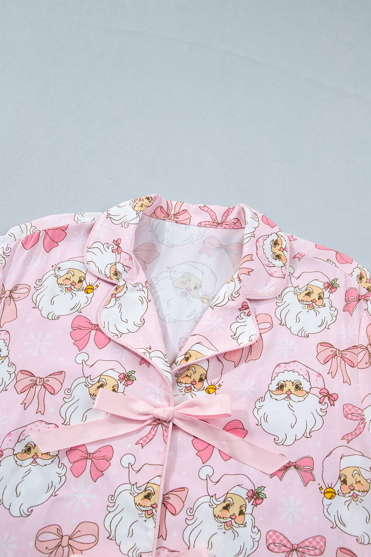 Pink Santa Print Paneling Shift Silhouette Short Sleeve Lounge Set