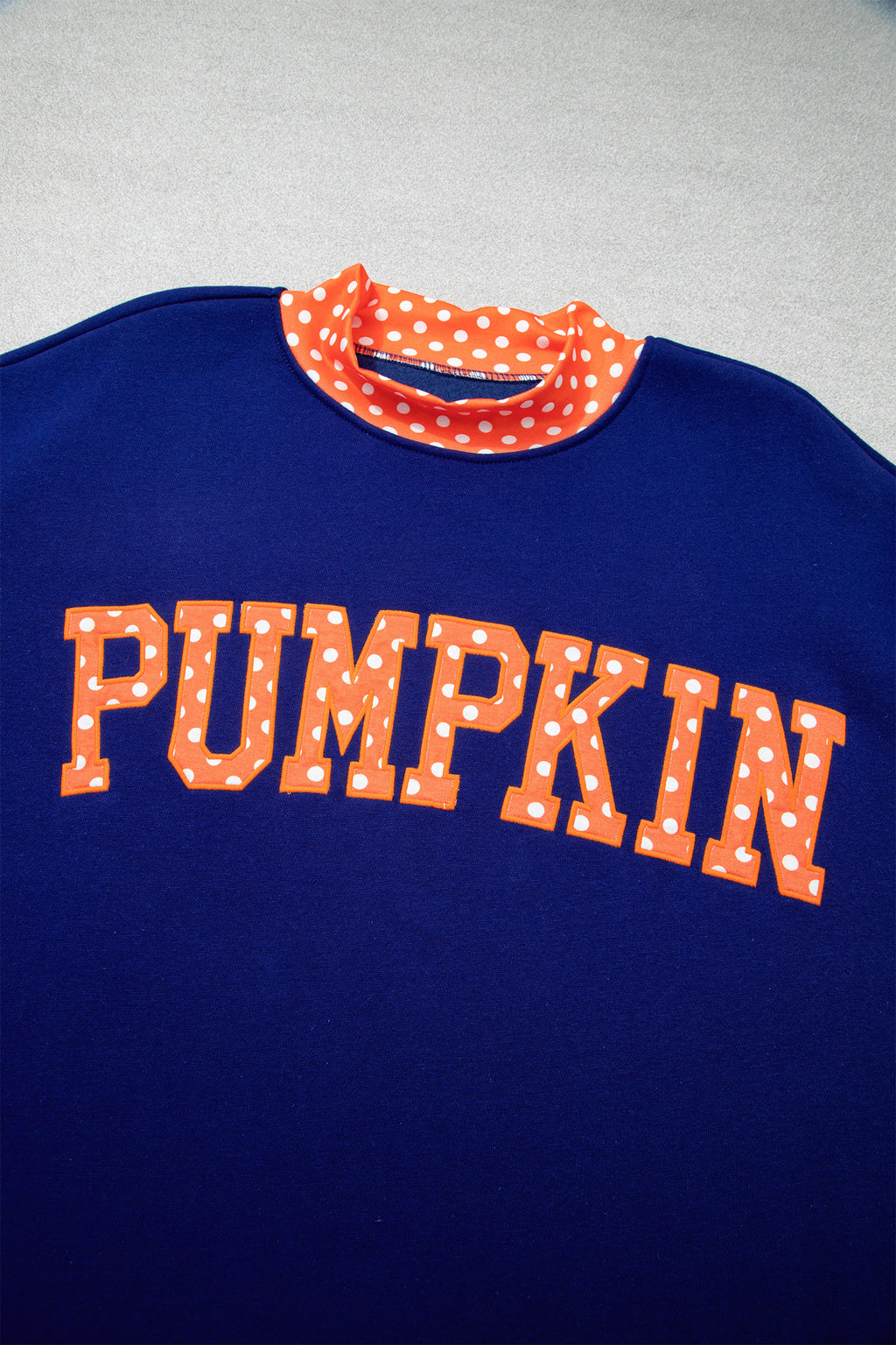 Tomato Red Polka Dot Letter Print Contrast Trim Mock Neck Sweatshirt