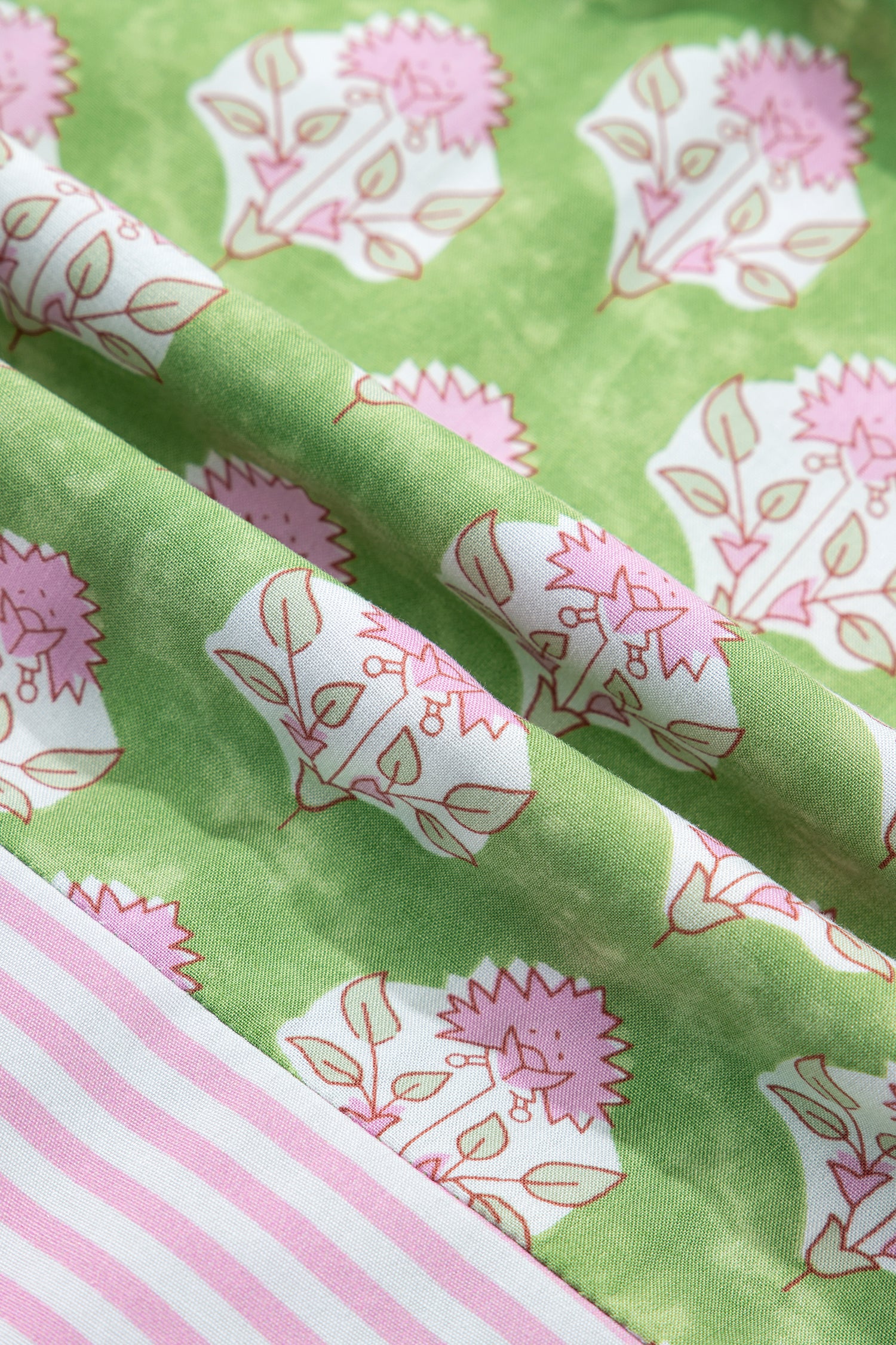 Green Floral Print Striped Detail Knot Straps Maxi Dress