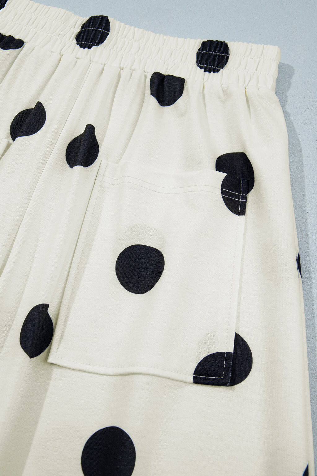 Sky Blue Polka Dot Wide Leg Elastic Waist Casual Pants