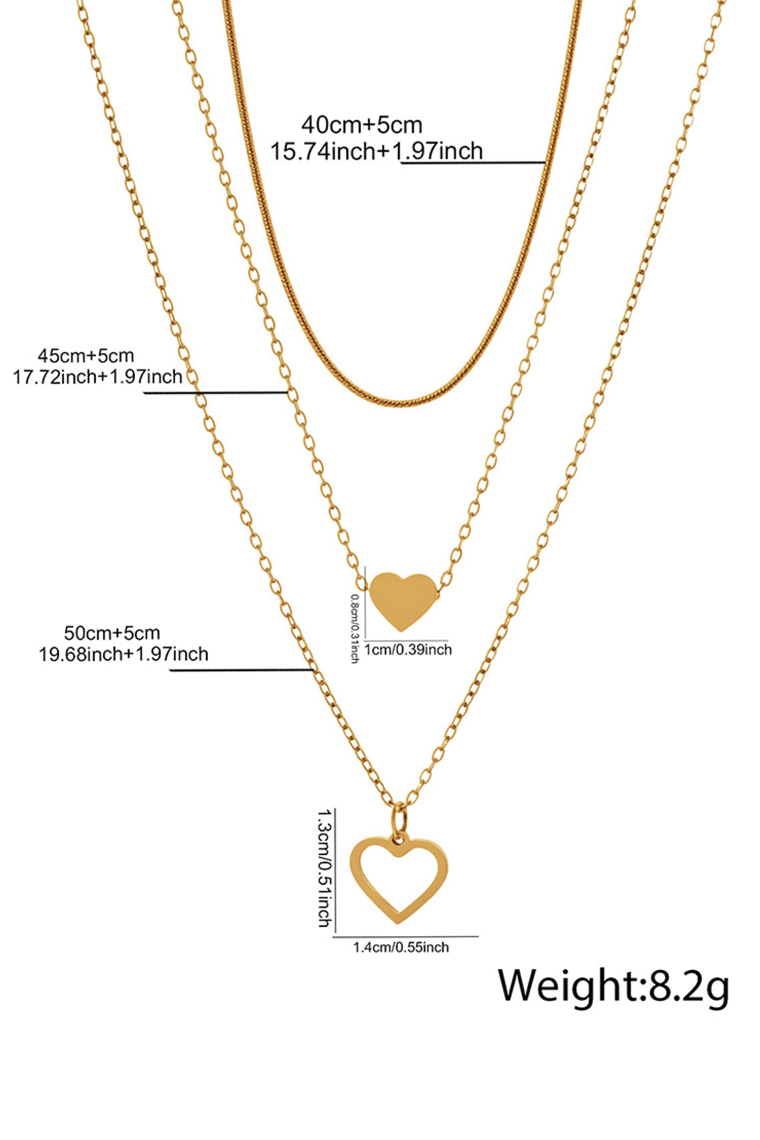 Gold Plated Triple Layered Heart Necklace Set