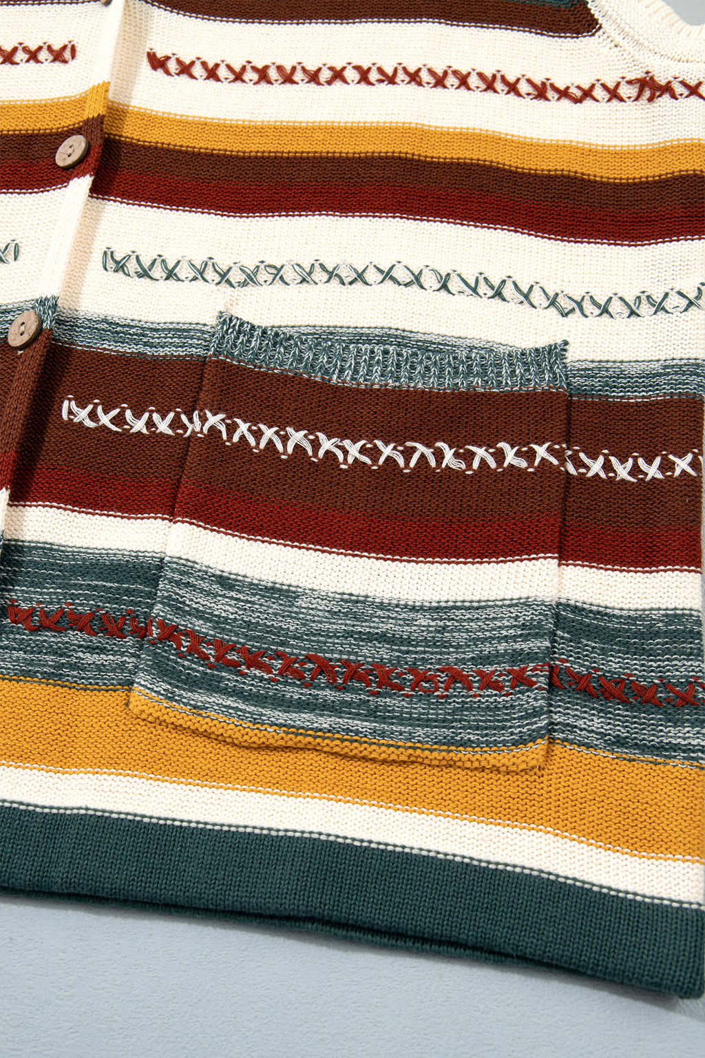 Multicolour Striped Button Front Sleeveless Knit Regular Fit Sweater Vest