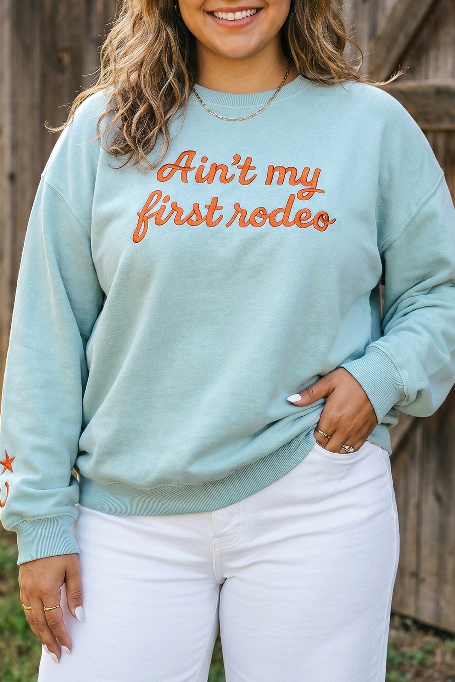 Haze Blue Letter Print Round Neck Loose Fit Long Sleeve Plus Size Sweatshirt
