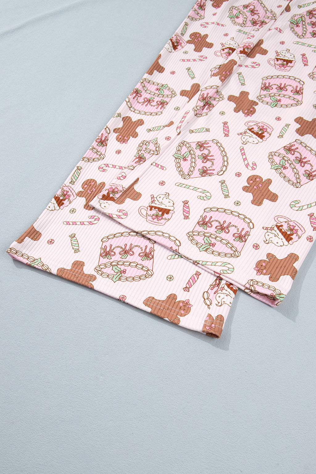 Pink Abstract Christmas Print Long Sleeve Two Piece Lounge Set