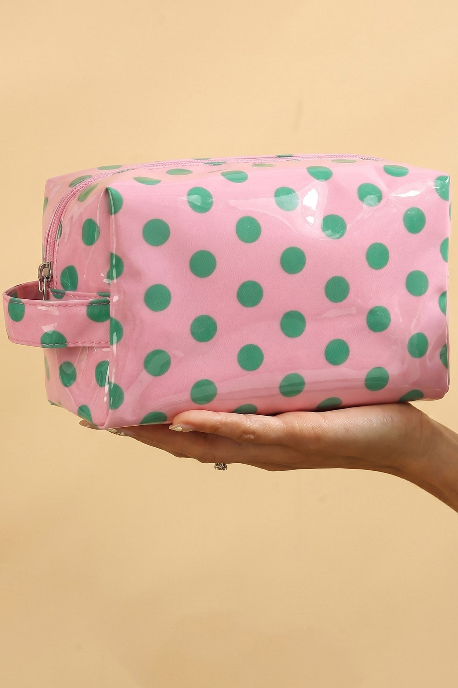 Light Pink Durable PVC Polka Dot Makeup Bag