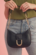 Black Gold Hardware PU Leather Single Shoulder Bag