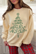 Apricot Merry Christmas and Happy New Year Embroidered Holiday Slogan Sweatshirt