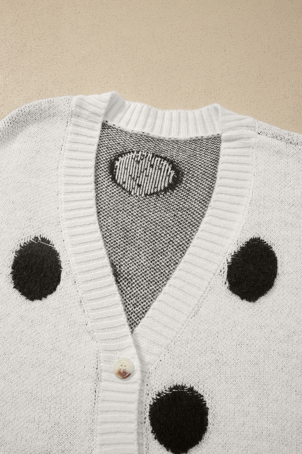 Red Polka Dot Button Front Oversized V Neck Cardigan