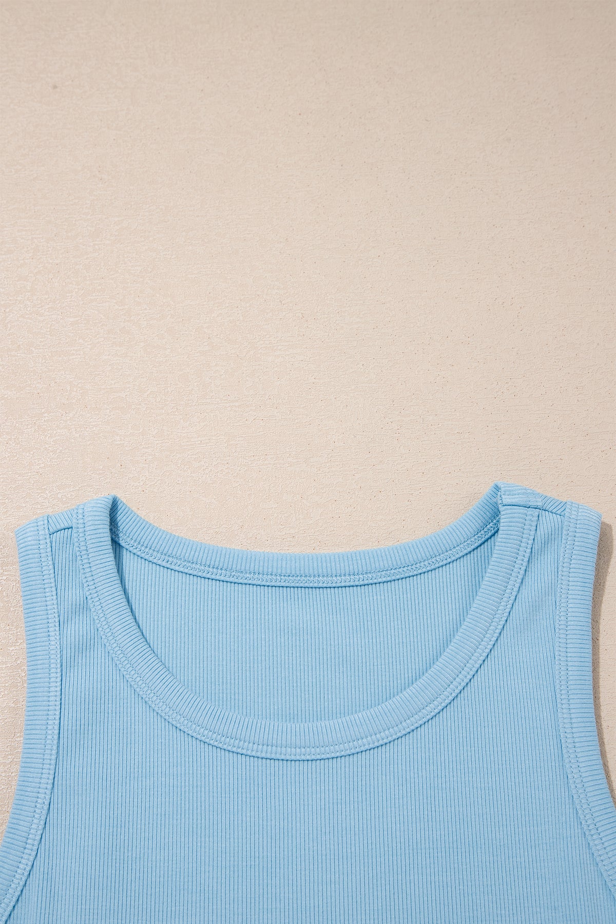 Mist Blue Ribbed Slim Tank Pocketed Wide Leg Shorts Set